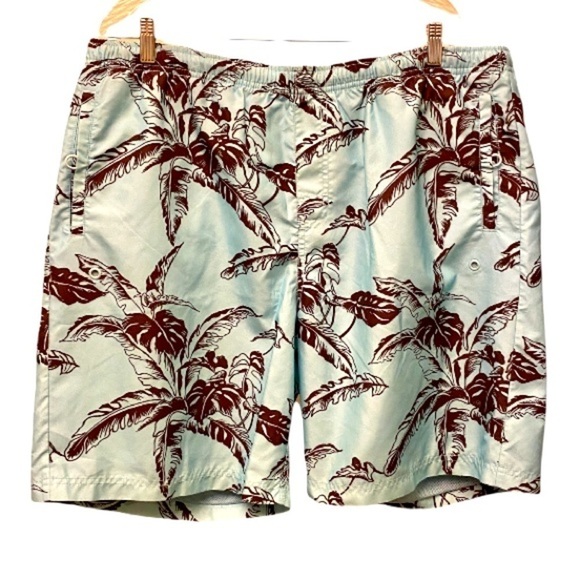 OLD NAVY Boardshorts Swim Trunks Mens, Light Aqua Blue With Palms, Size XL - Picture 1 of 7